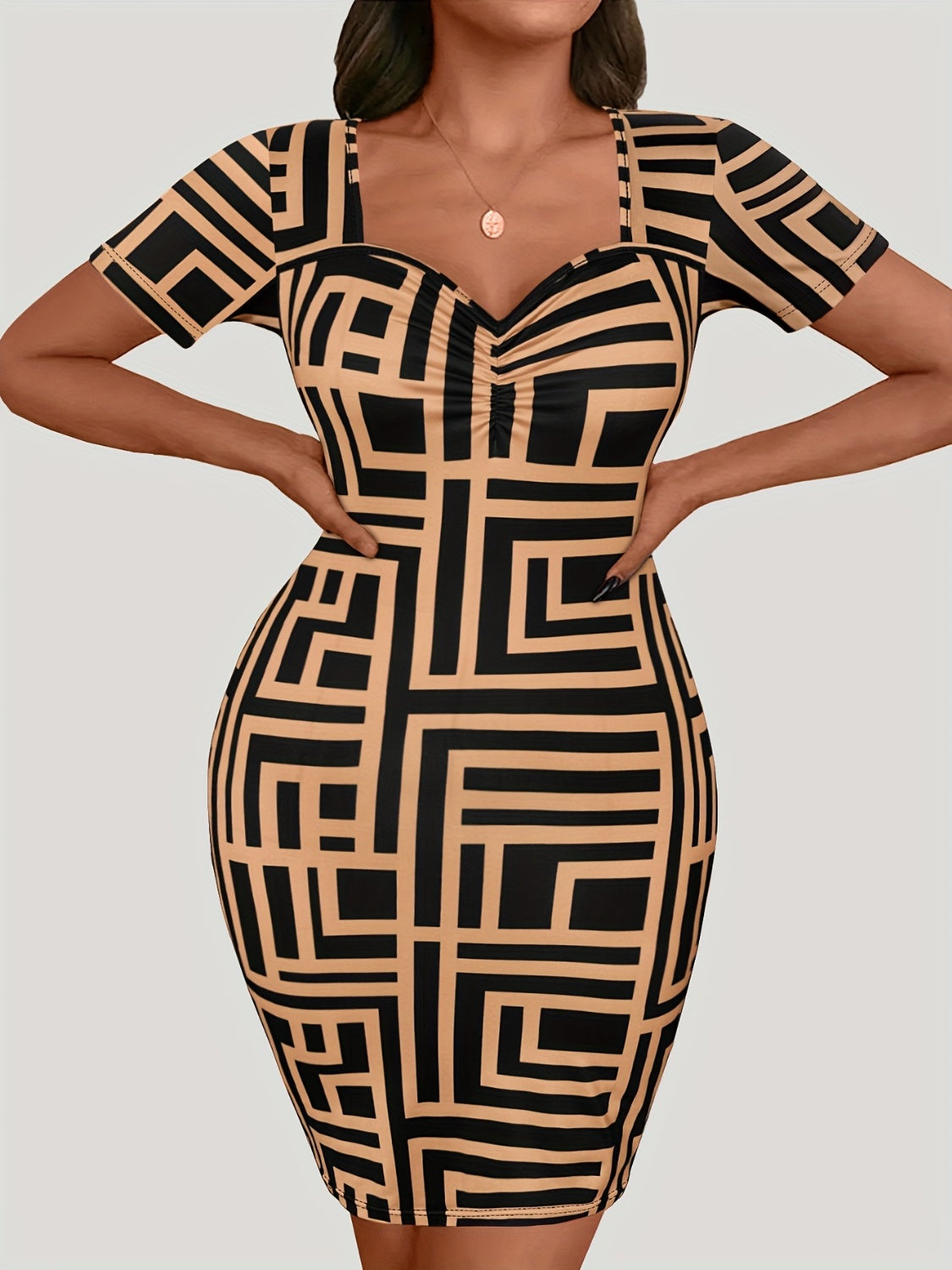 Plus Size Sweetheart Neck Short Sleeve Mini Dress Coffee Work Brunch Plus Size Sweetheart Neck Short Sleeve Mini Dress Coffee Work Brunch