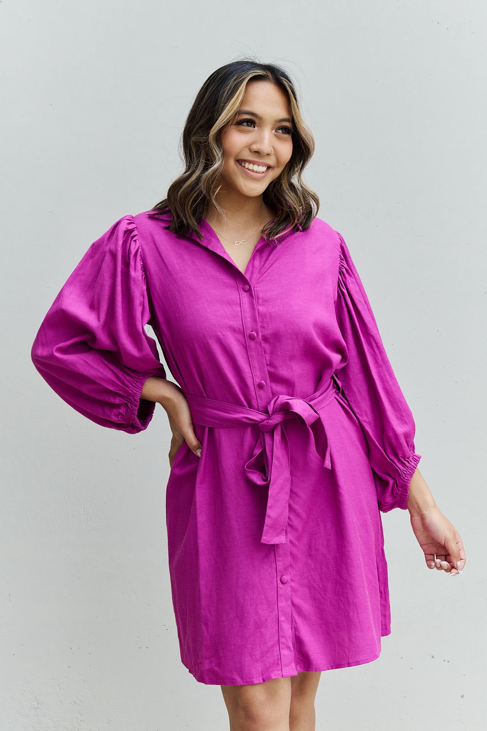 Rise and Shine Belted Shirt Dress