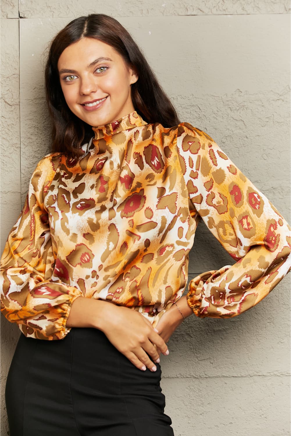 Animal Attraction Mock Neck Blouse