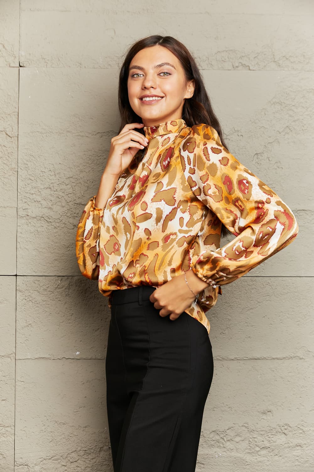 Animal Attraction Mock Neck Blouse