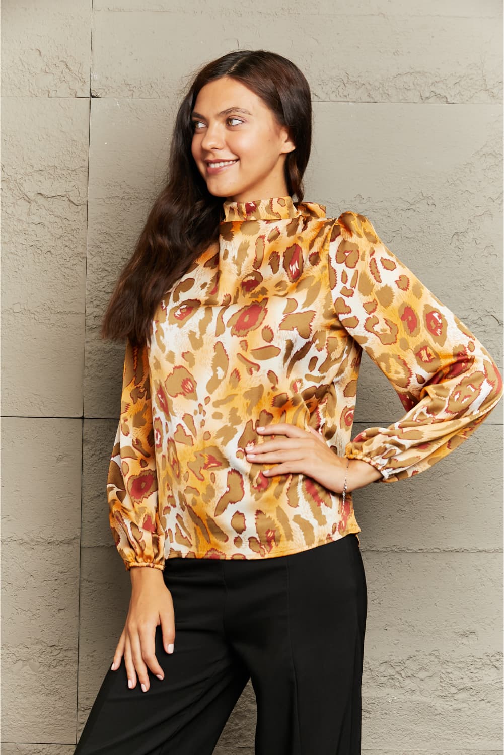 Animal Attraction Mock Neck Blouse