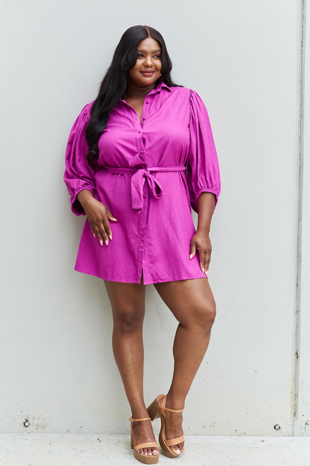 Rise and Shine Belted Shirt Dress